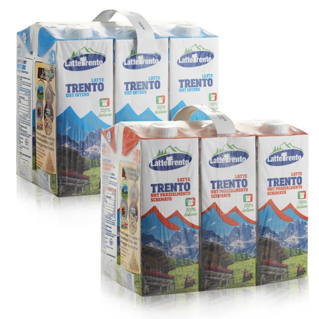1latte trento intero e parzialmente scremato 2 pacchi