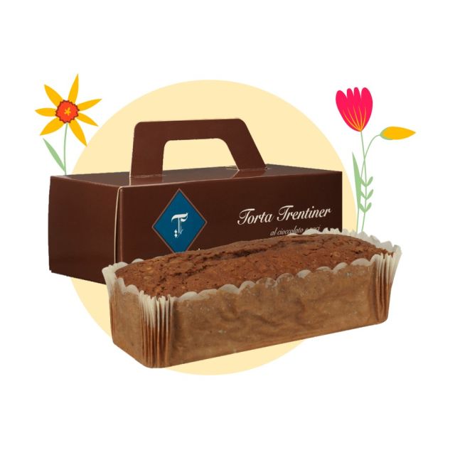 Torta Trentiner al cioccolato fondente e noci astuccio con maniglia