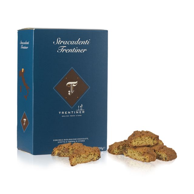 stracadenti Trentiner cantuccini con mela, uvetta e farina gialla di Storo 200 g scatola
