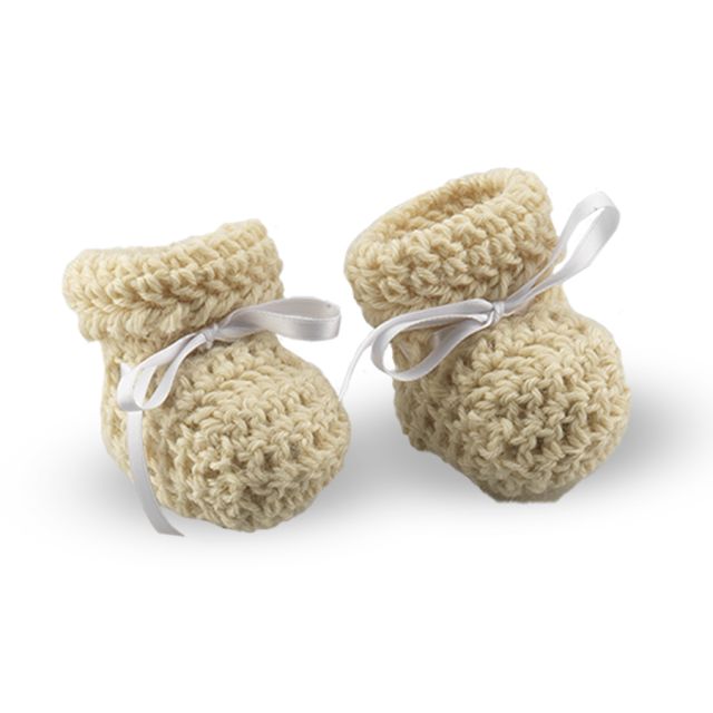 Scarpine lana bianca all'uncinetto primi mesi Filiera della Lana